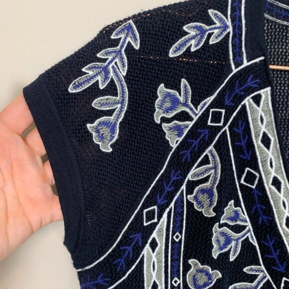 Tory Burch Merino Wool Lightweight Embroidered Short Sleeved Sweater XS - Picture 7 of 7